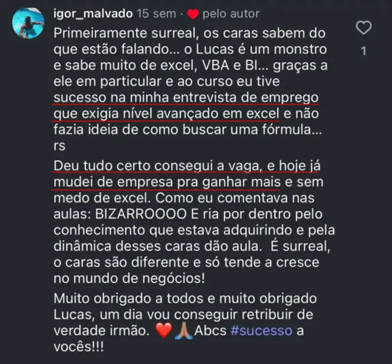 Depoimento de aluno da Atuar