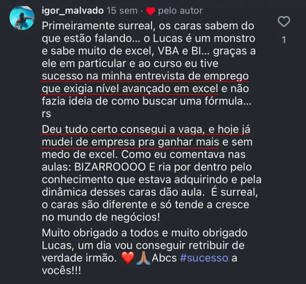 Depoimento de aluno da Atuar