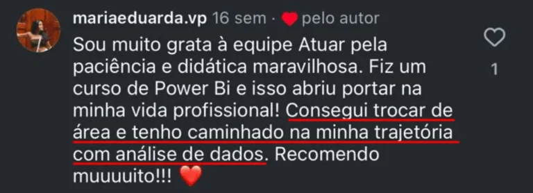 Depoimento de aluna da Atuar