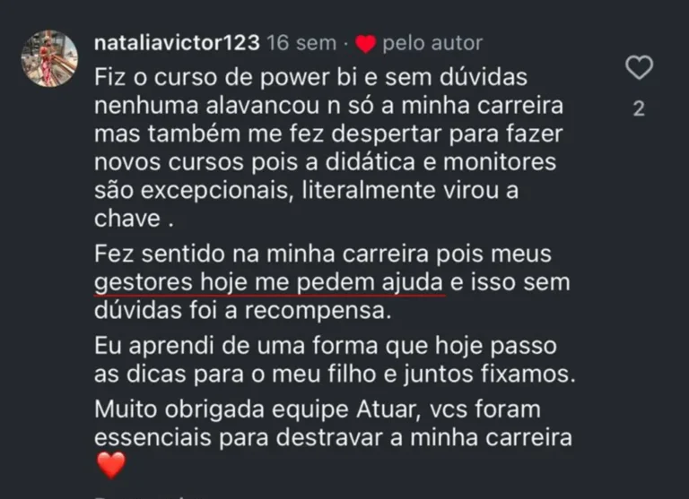 Depoimento de aluna da Atuar