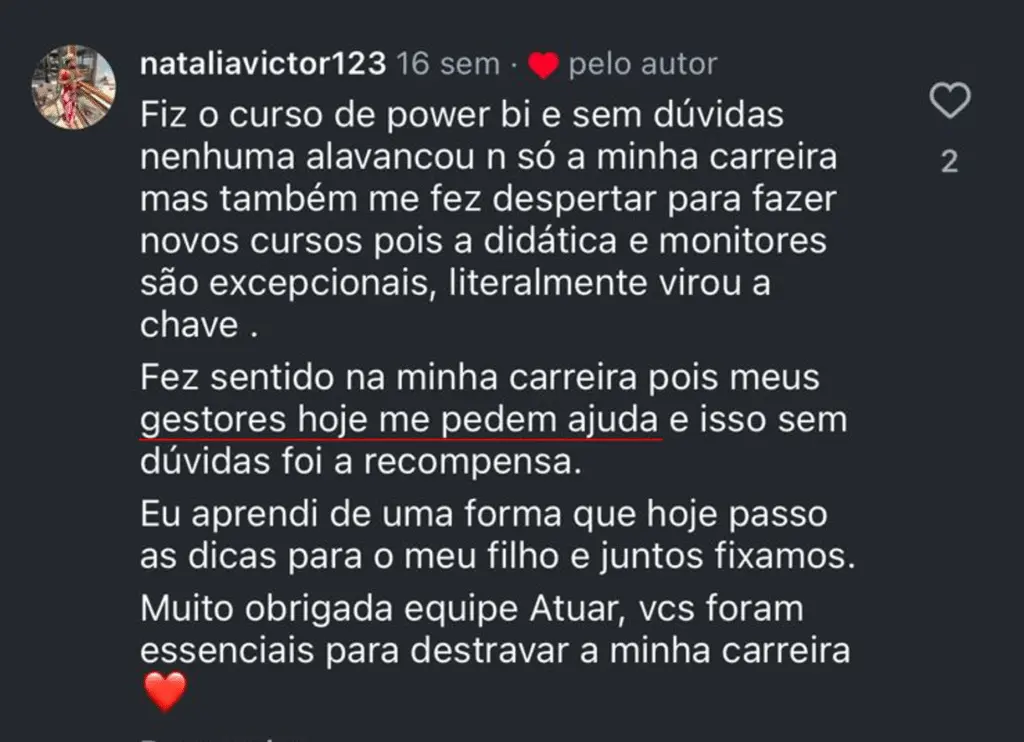 Depoimento de aluna da Atuar