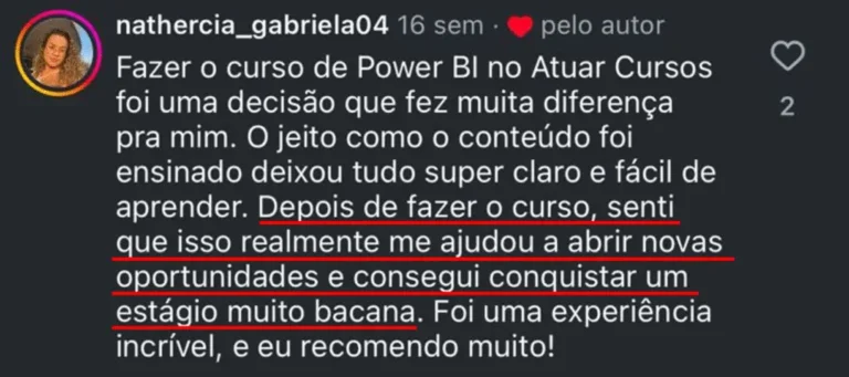 Depoimento de aluna da Atuar